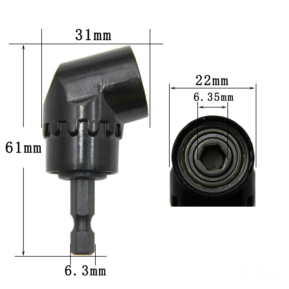 Black 105 ° Turning Screwdriver Joint Electric Drill Corner Socket Screwdriver Head 3PC Hexagonal Conversion Extension Tool Set