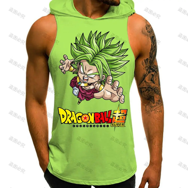 Dragon Ball Z Harajuku Style Vest With Hood 2024 Vegeta Goku Sleeveless Vests Running Tank Top Men Sleeveless Gym Shirt Trend