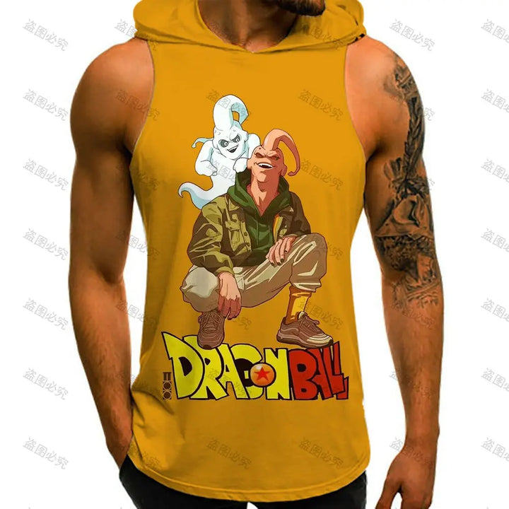 Dragon Ball Z Harajuku Style Vest With Hood 2024 Vegeta Goku Sleeveless Vests Running Tank Top Men Sleeveless Gym Shirt Trend