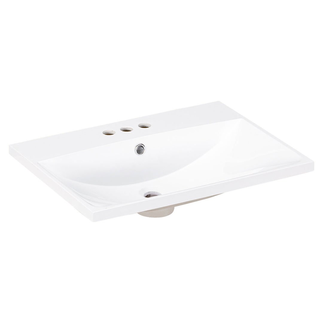 24 Inch Bathroom Vanity Ceramic White Basin Sink With 3 4in Faucet Holes