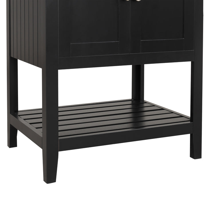 24 inch Modern Black Bathroom Cabinet With Ceramic Sink & Solid Wood Frame