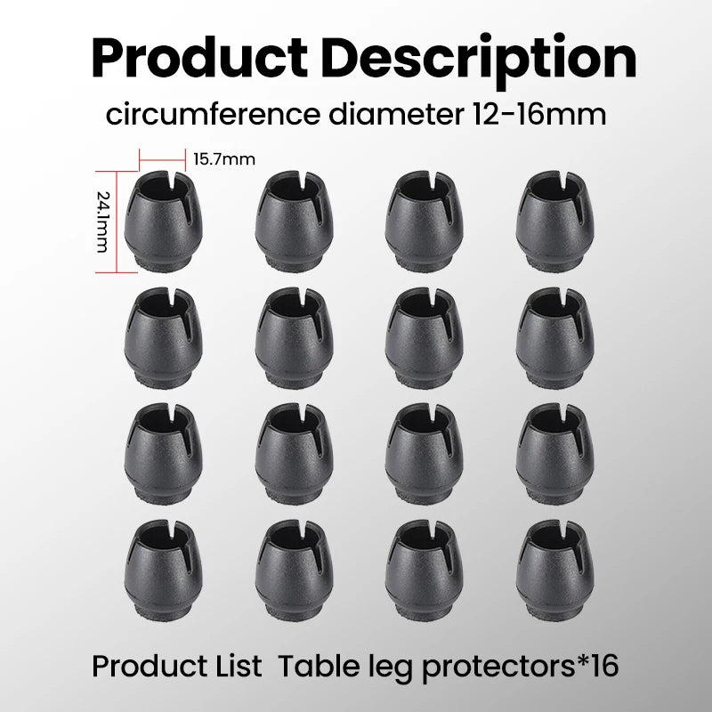 Wear Resistant Round Black Non Slip Floor Protectant Chair Leg Caps (16pcs)