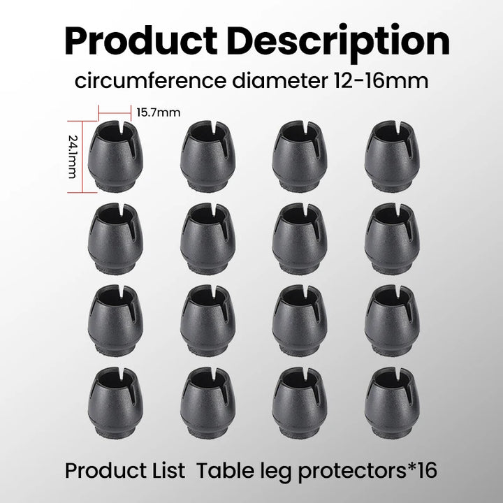 Wear Resistant Round Black Non Slip Floor Protectant Chair Leg Caps (16pcs)