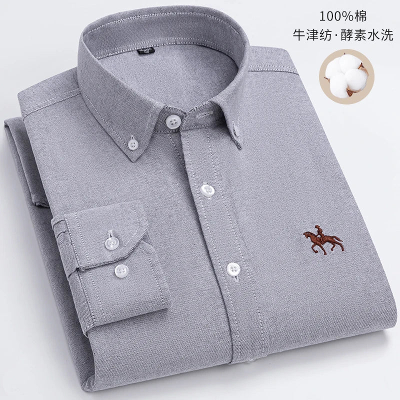 S~6XL Large Size 100% Cotton Oxford Men's Shirt Long Sleeve Soft Formal Business Office Fashion Casual Quality Men's Clothing