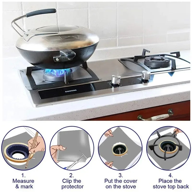 4 Piece Anti Fouling Anti Oil Cleaning Pad Gas Stove Protective Pad for Kitchen Household Supplies Gas Stove Protector Pad