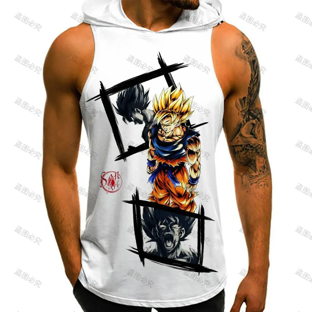 Vest With Hood Goku Dragon Ball Z Gym Clothing Men Fashion Sleeveless Vests New Men's Clothes Streetwear Harajuku Style 2022