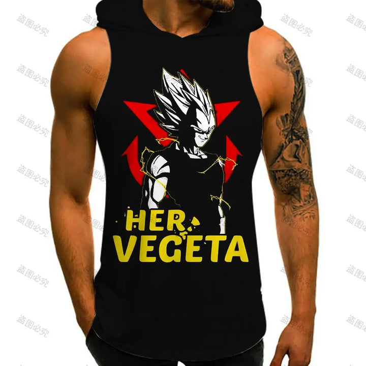 Dragon Ball Z Super Saiyan Vest With Hood Goku Men Tank Top Anime Men's Clothes Trend Streetwear New Sleeveless Vests Fashion