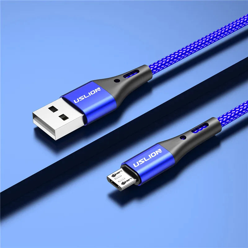 USLION 3A Micro USB Cable Fast Charge USB Data Cable Cord for Samsung S6 Xiaomi Redmi Android Micro usb Cable Mobile Phone Red