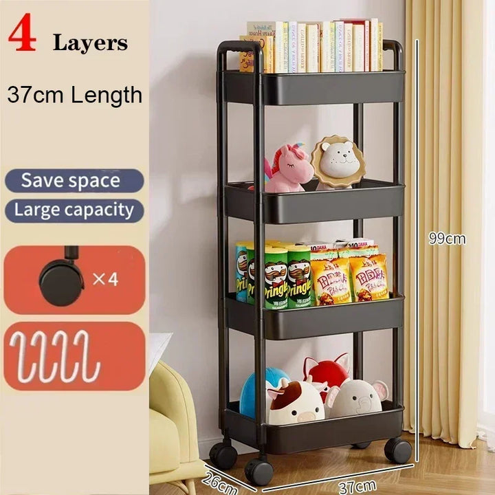 Storage Rack Trolley Mobile Multi-layer Multi-functional Household Snack Storage Rack with Wheel for Kitchen Living Room