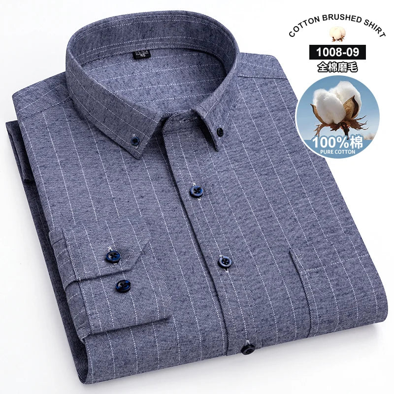 S~7Xl Large Size Men's Classic Brushed Plaid Long-Sleeved Shirt High-Quality Pure Cotton Casual All-Match Shirt Men's Clothing