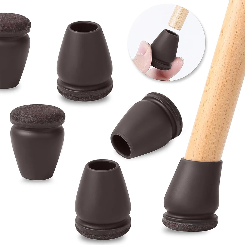 Non Slip Wear Resistant Silicone Chair Caps (Black/Brown)