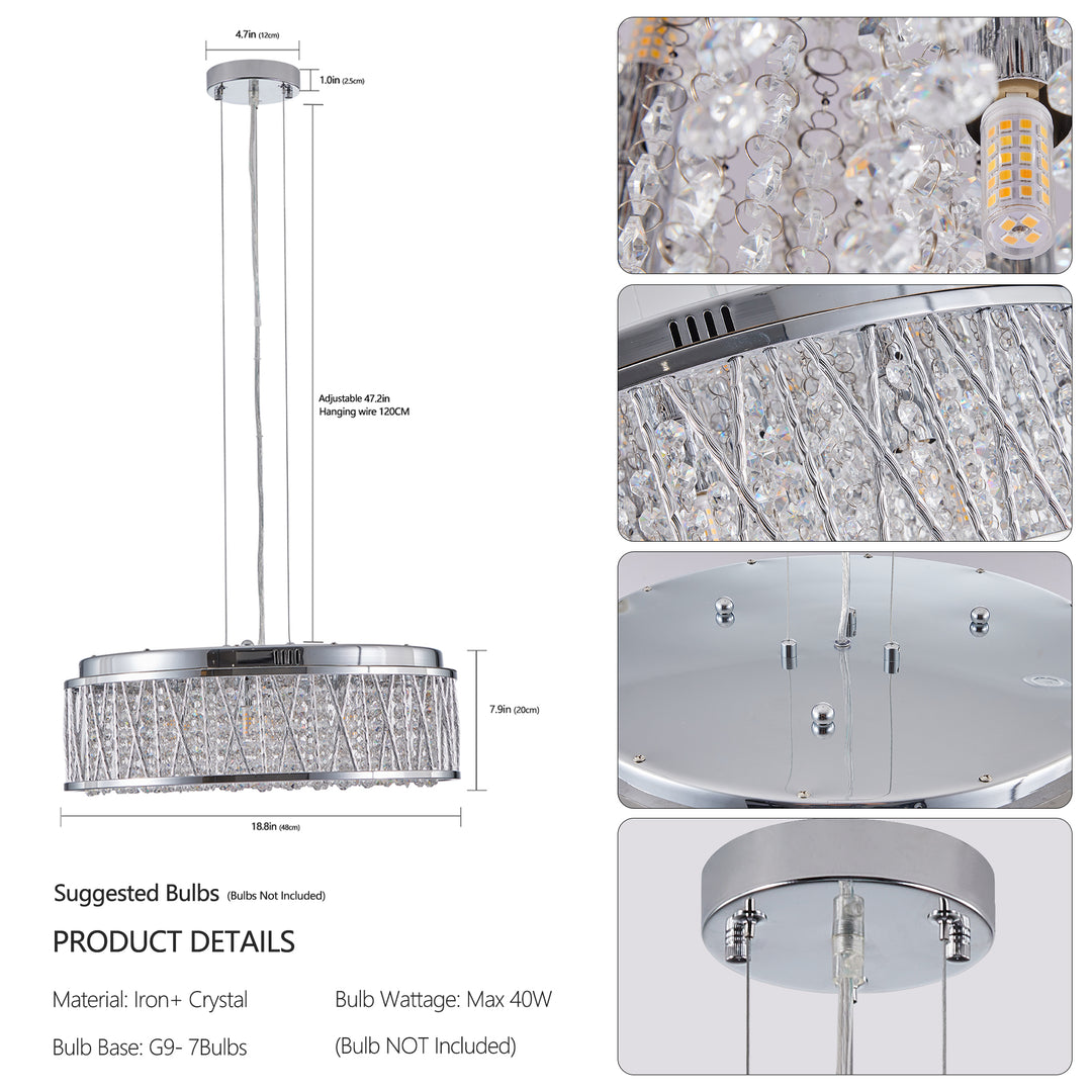 Modern Crystal Pendant 18.9-inch Aluminum+Iron Circular Ceiling Light Embedded Ceiling Fixture