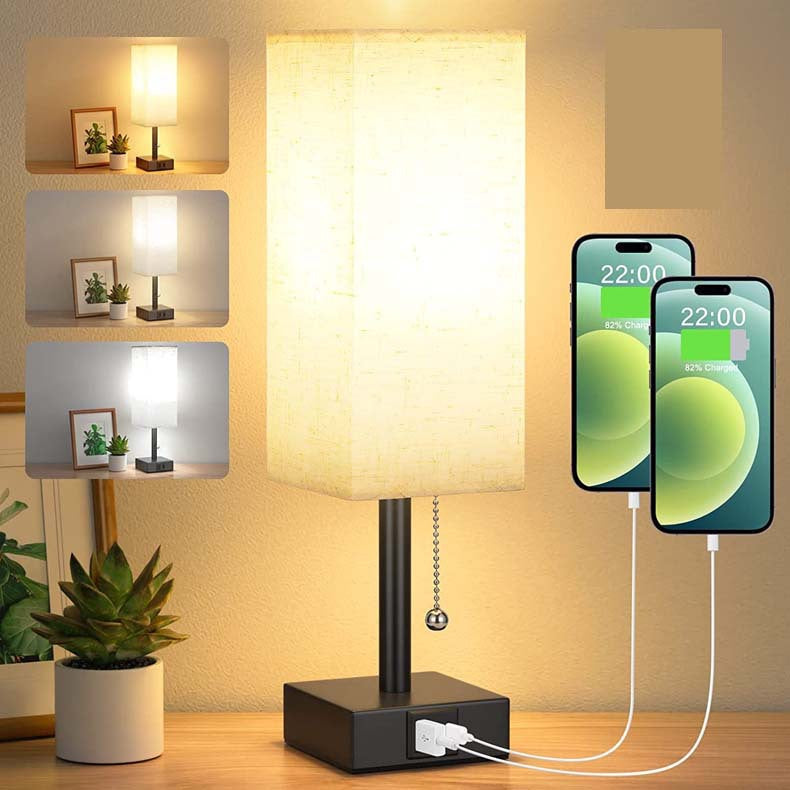 Linen 90 square desk lamp zipper switch three color temperature variable light A+C USB charging