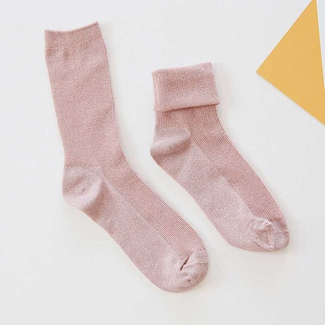 Woman’s Winter Metallic Cotton Socks