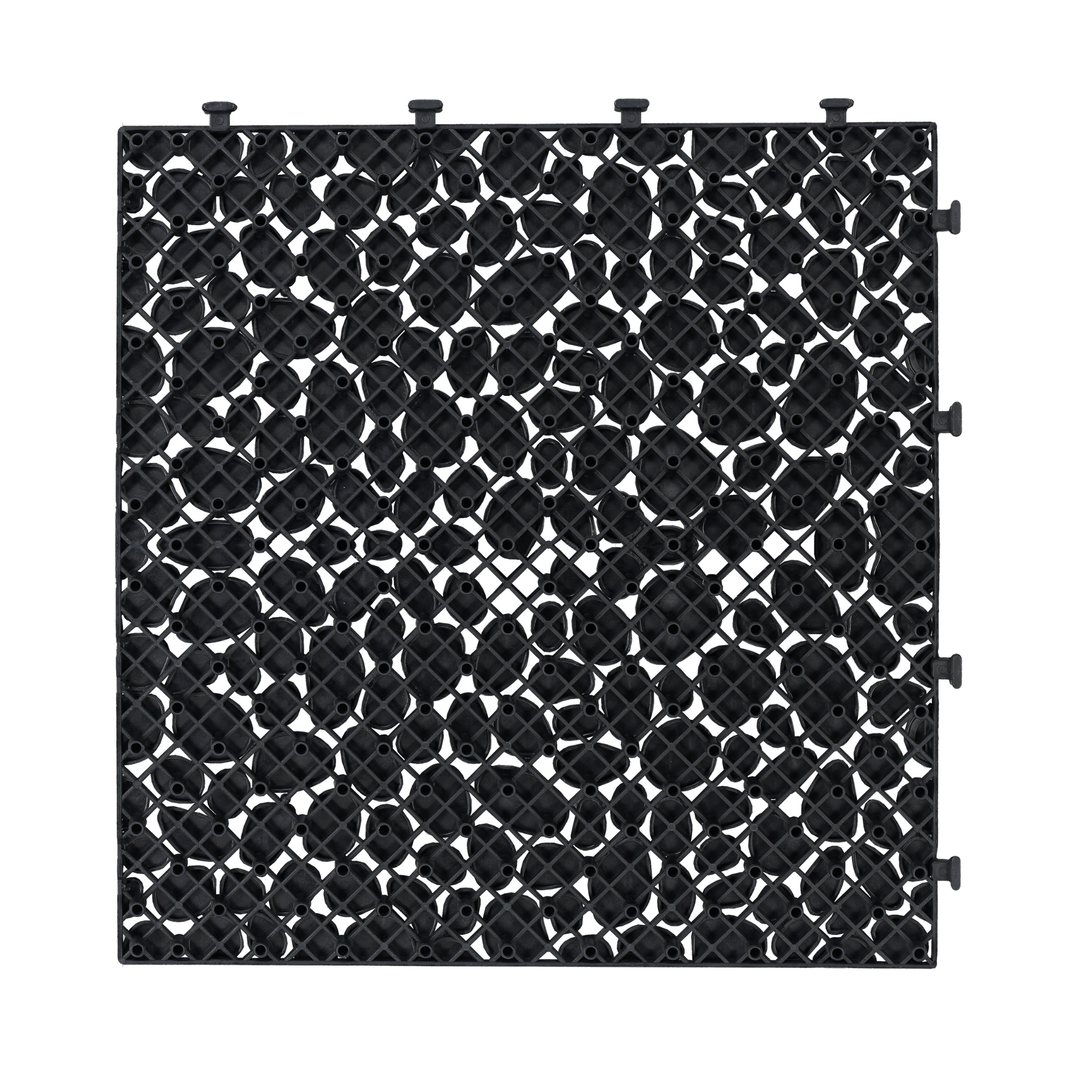 12x12 Inch Black Interlocking Waterproof Snap On Deck Tiles Pebble Pattern (Pack of 12)