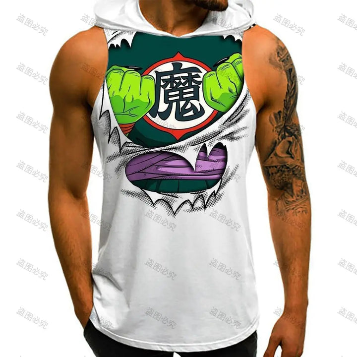 Vest With Hood Goku Dragon Ball Z Gym Clothing Men Fashion Sleeveless Vests New Men's Clothes Streetwear Harajuku Style 2022