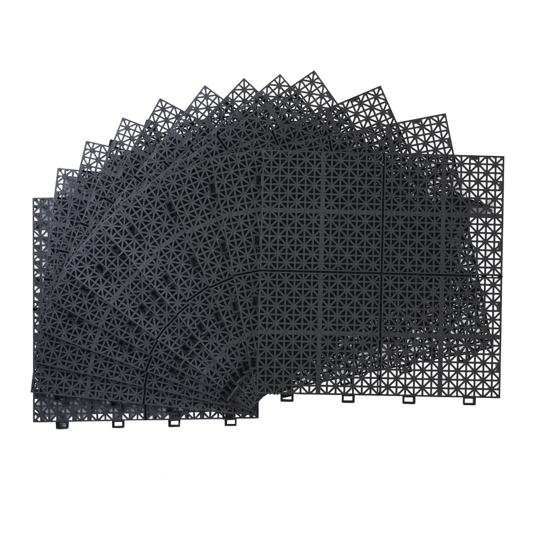 12x12 Inch Black Waterproof Interlocking Snap on Deck Tiles Rose Pattern (Packs of 12)