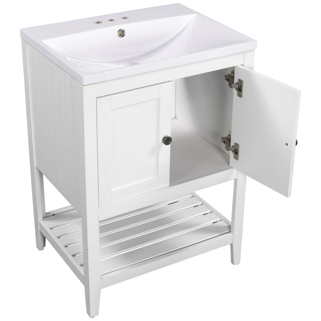 24 inch Bathroom Cabinet With Ceramic Sink & Solid Wood Frame