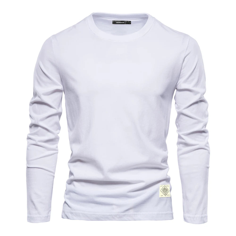 Men‘s T-shirts 100% Cotton Long Sleeve Casual Tops Solid Color High Quality Backing T-Shirt Spring Autumn Classic Men Clothing