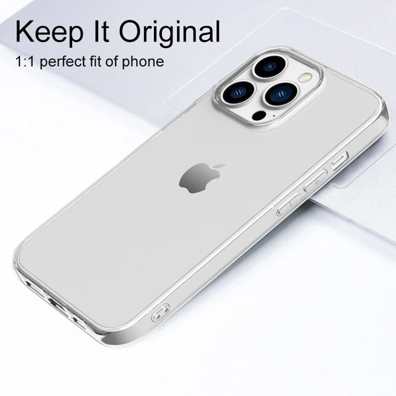 Ultra Thin Clear Silicone Case For iPhone 16 15 14 13 12 11 Pro Max Mini XR XS 7 8 Plus SE 2020 2022 Transparent Soft Back Cover