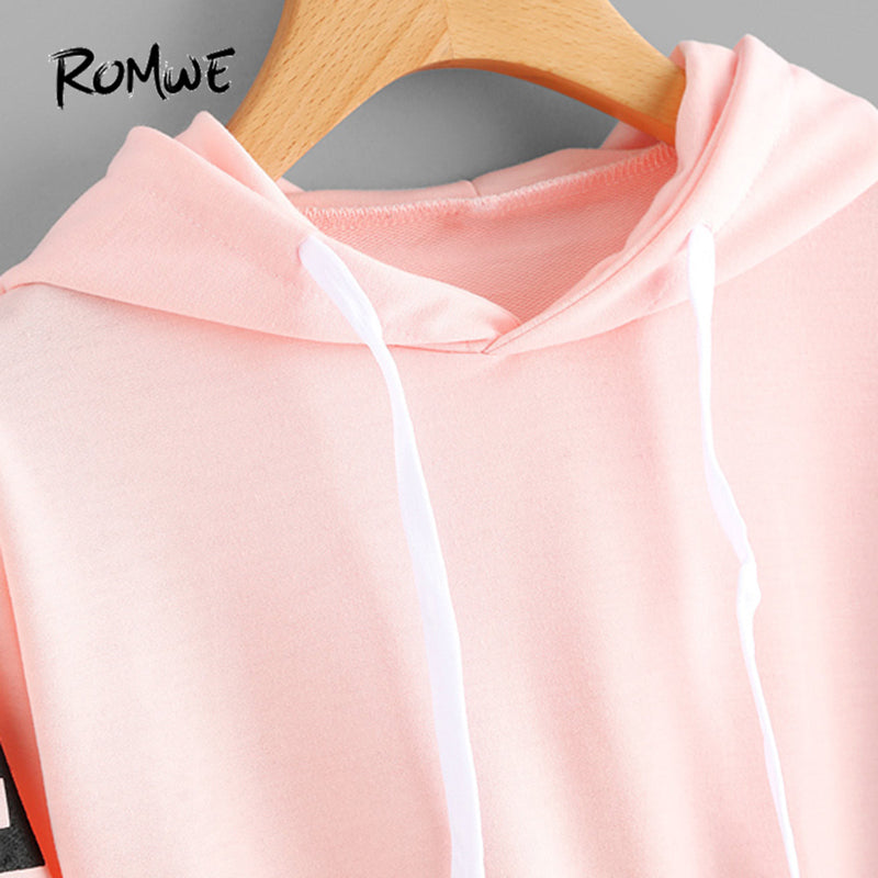 Sudadera con capucha corta con cordón de color rosa para mujer