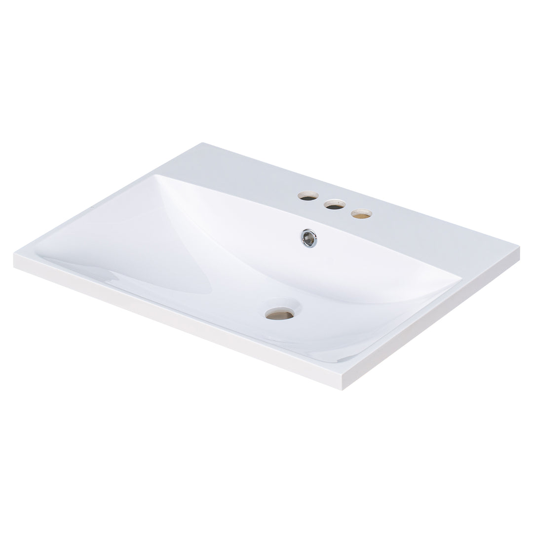 24 Inch Bathroom Vanity Ceramic White Basin Sink With 3 4in Faucet Holes