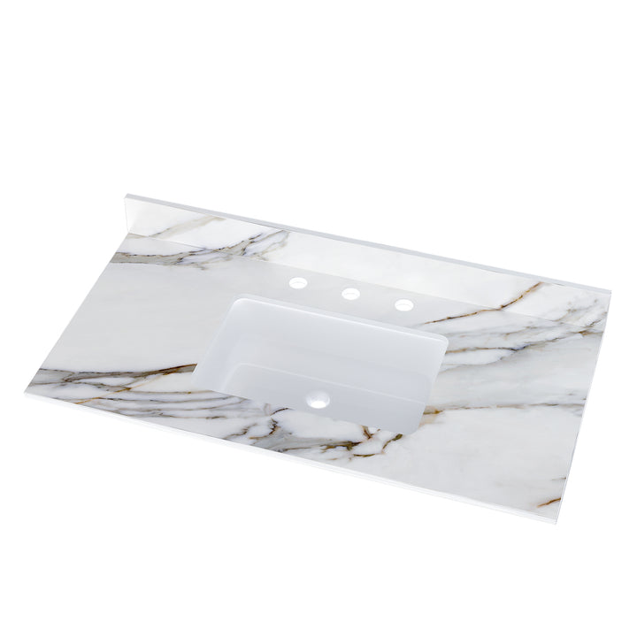 43 Inch Marble Countertop With Rectangular Central Sink & 4 inch Back Splash | 8 inch Pre Drilled Faucet Hole