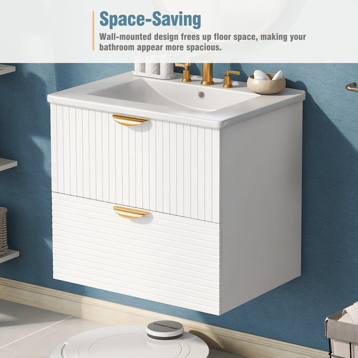 Modern 24-Inch 2 Drawer Wall Mounted Bathroom Cabinets