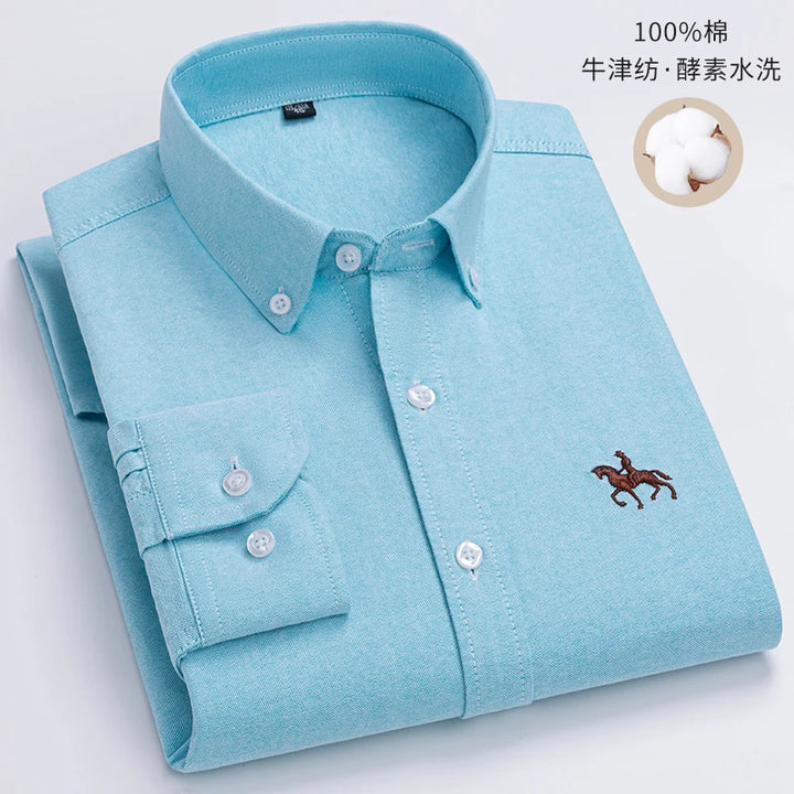 S~6XL Large Size 100% Cotton Oxford Men's Shirt Long Sleeve Soft Formal Business Office Fashion Casual Quality Men's Clothing