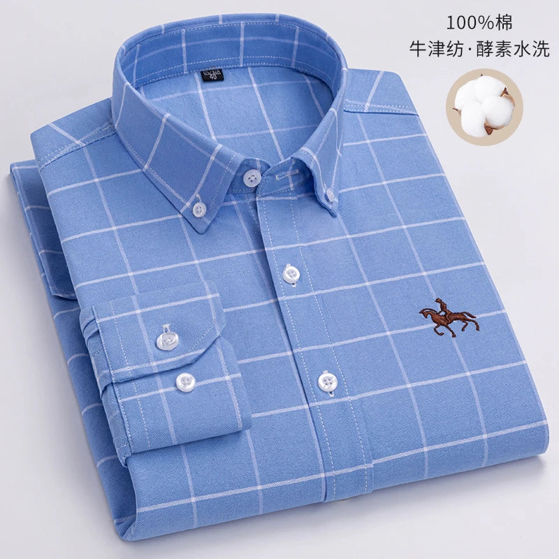 S~6XL Large Size 100% Cotton Oxford Men's Shirt Long Sleeve Soft Formal Business Office Fashion Casual Quality Men's Clothing