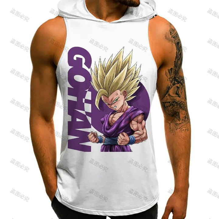 Dragon Ball Z Harajuku Style Vest With Hood 2024 Vegeta Goku Sleeveless Vests Running Tank Top Men Sleeveless Gym Shirt Trend