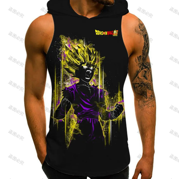 Men Tank Top Dragon Ball Z Mens Muscle Vest With Hood Y2k Clothes Sleeveless Gym Shirt New Trend High Street Bodybuilding 2022