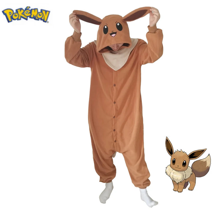 Eevee Costume Pajamas Pokemon Cosplay Onesie New Year Gift Christmas Women Men Whole One-Piece Kigurumi Anime Full Body Pijama