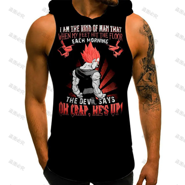 Dragon Ball Z Super Saiyan Vest With Hood Goku Men Tank Top Anime Men's Clothes Trend Streetwear New Sleeveless Vests Fashion