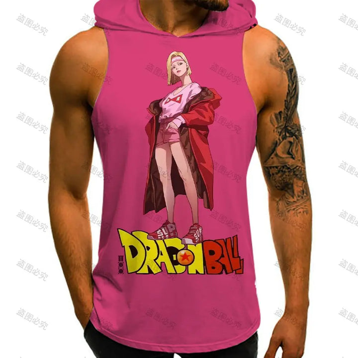 Dragon Ball Z Harajuku Style Vest With Hood 2024 Vegeta Goku Sleeveless Vests Running Tank Top Men Sleeveless Gym Shirt Trend