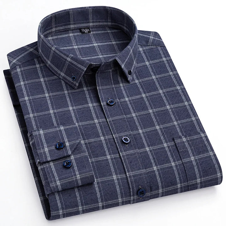 S~7Xl Large Size Men's Classic Brushed Plaid Long-Sleeved Shirt High-Quality Pure Cotton Casual All-Match Shirt Men's Clothing