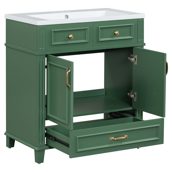 30 inch uncovered bathroom vanity with soft closed door, limited to solid wood frame bathroom storage cabinet green