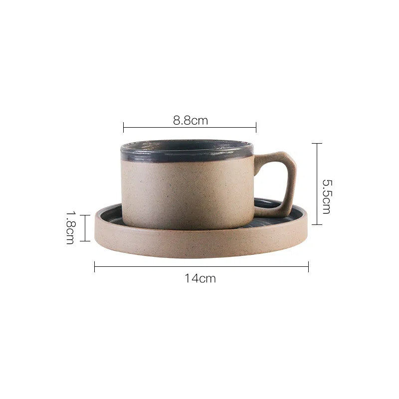 Coarse pottery coffee cup and plate set creative handmade retro coffee cup artistic cup plate milk cup