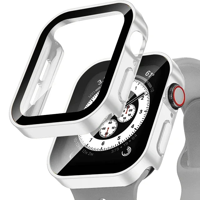 Tempered Glass+Case For Apple Watch band ultra2 44 mm 40mm PC Edge Screen Protector cover iWatch series 9 8 7 6 5 4 se 41mm 45mm