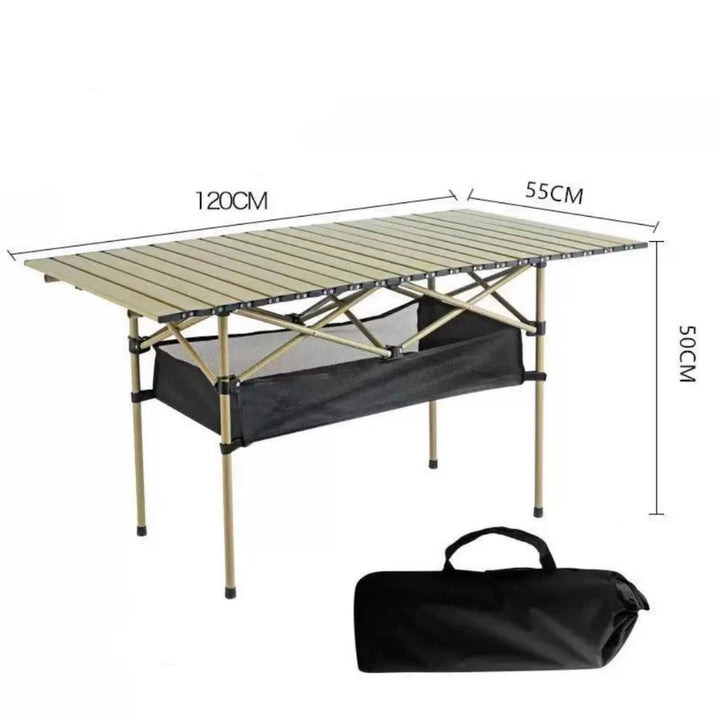 Outdoor Folding Long Table Portable Storage Black Camping Desk Barbecue Easy To Install With Net Bag Light Stable