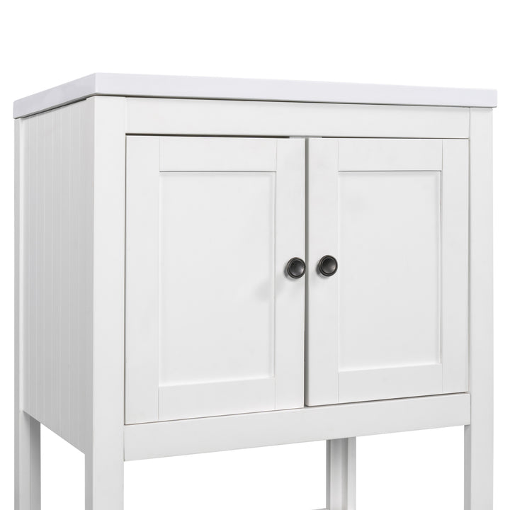 24 inch Bathroom Cabinet With Ceramic Sink & Solid Wood Frame