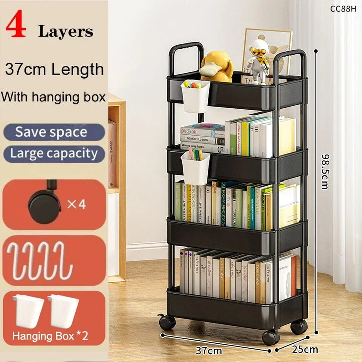 Storage Rack Trolley Mobile Multi-layer Multi-functional Household Snack Storage Rack with Wheel for Kitchen Living Room