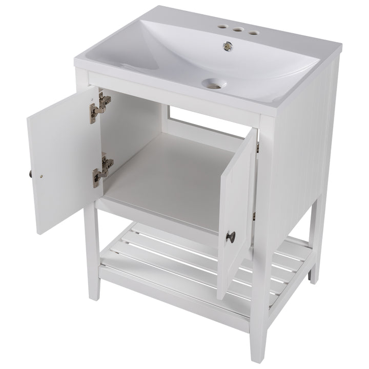 24 inch Bathroom Cabinet With Ceramic Sink & Solid Wood Frame