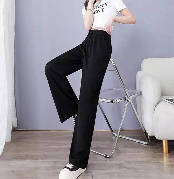 Women Pants Spring Summer Ice Silk Wide Leg Pants 2023 High Waist Loose Straight Casual Pant Female Outdoor Black Trousers