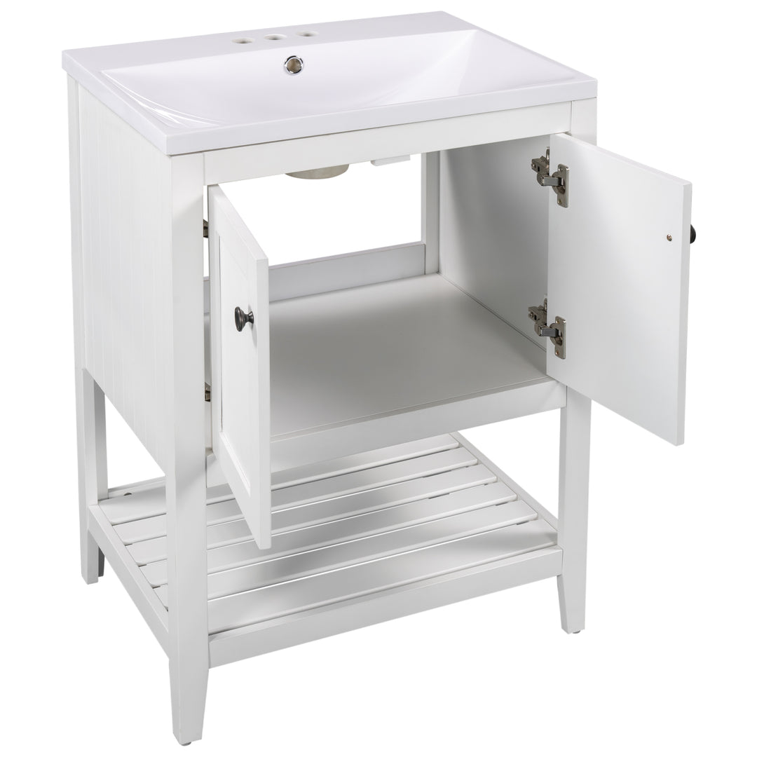 24 inch Bathroom Cabinet With Ceramic Sink & Solid Wood Frame