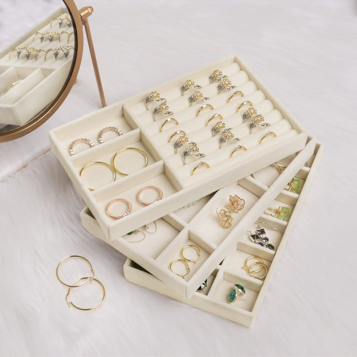 Velvet Jewelry Box Display Tray Drawer Storage Jewellery Holder For Ring Earrings Necklace Bracelet Soft Velvet Organizer Case