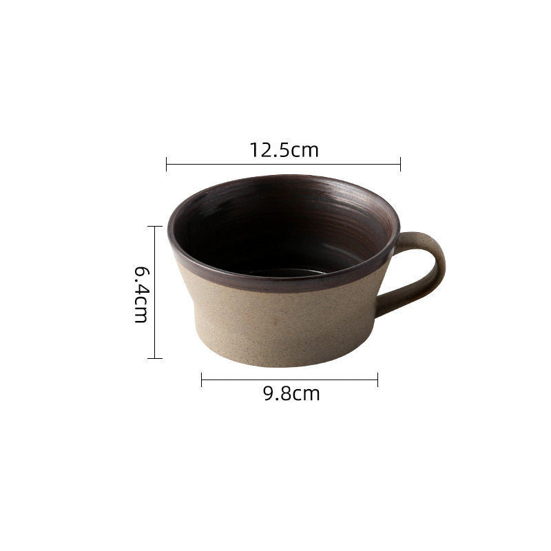 Coarse pottery coffee cup and plate set creative handmade retro coffee cup artistic cup plate milk cup