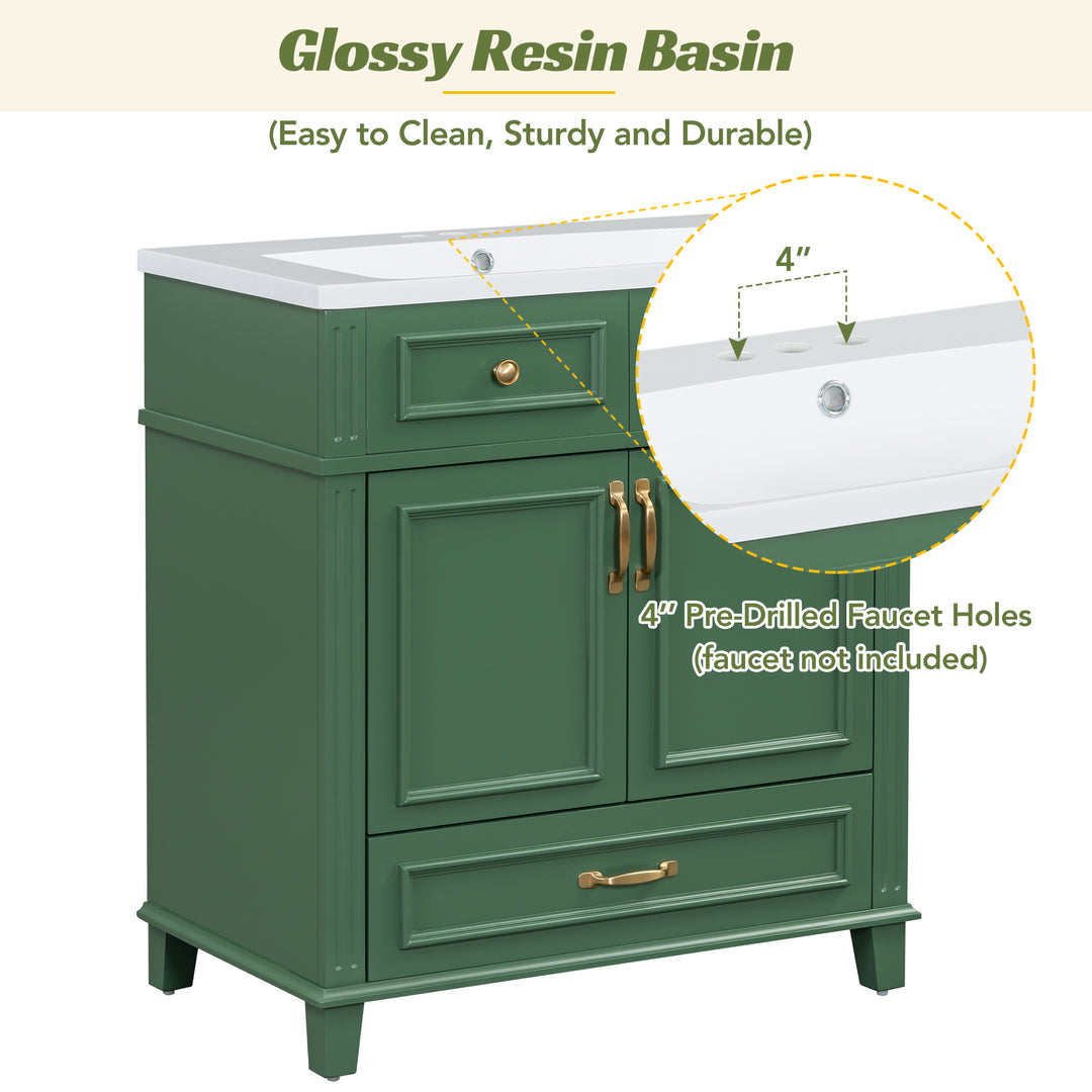 30 inch uncovered bathroom vanity with soft closed door, limited to solid wood frame bathroom storage cabinet green