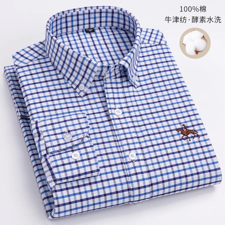 S~6XL Large Size 100% Cotton Oxford Men's Shirt Long Sleeve Soft Formal Business Office Fashion Casual Quality Men's Clothing