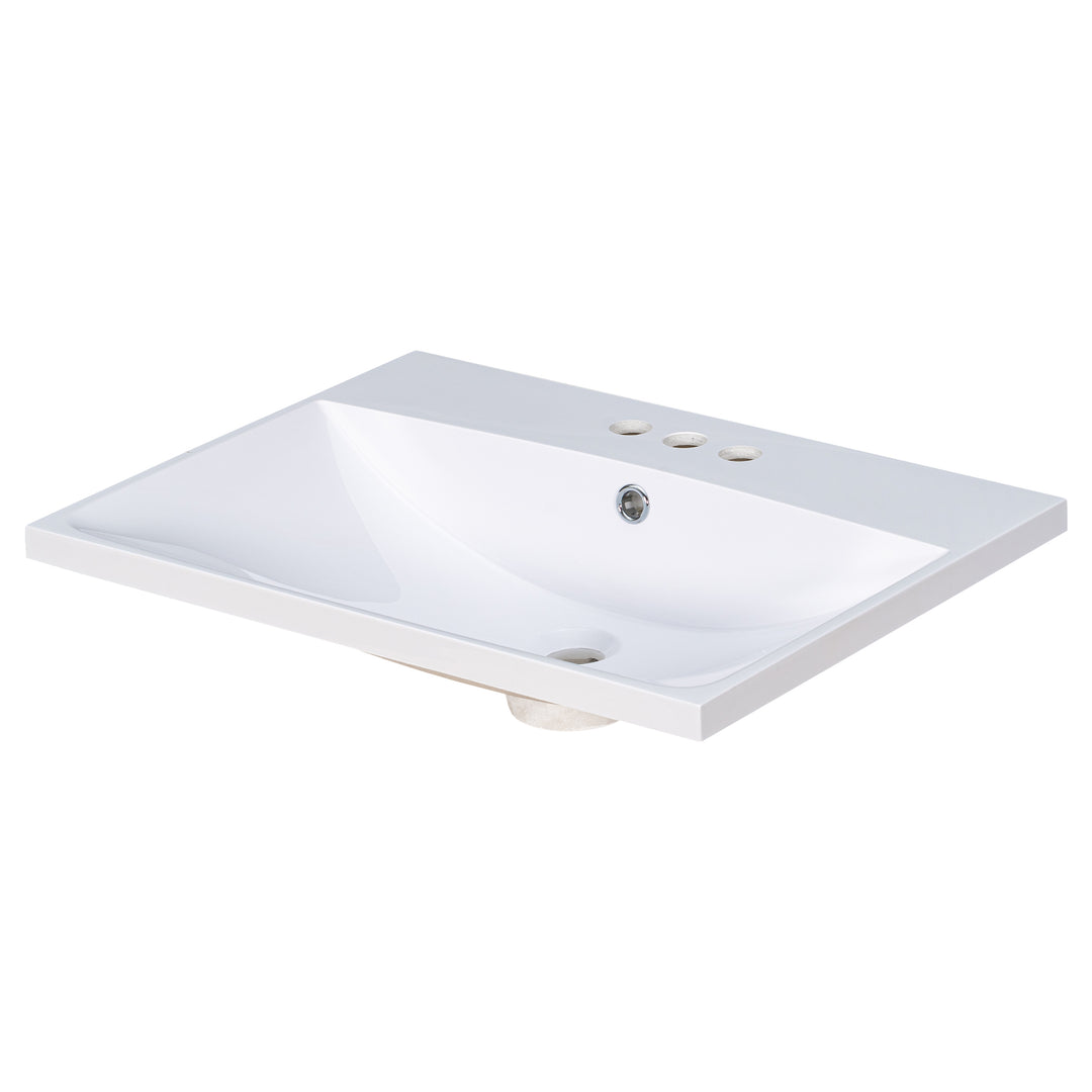 24 Inch Bathroom Vanity Ceramic White Basin Sink With 3 4in Faucet Holes